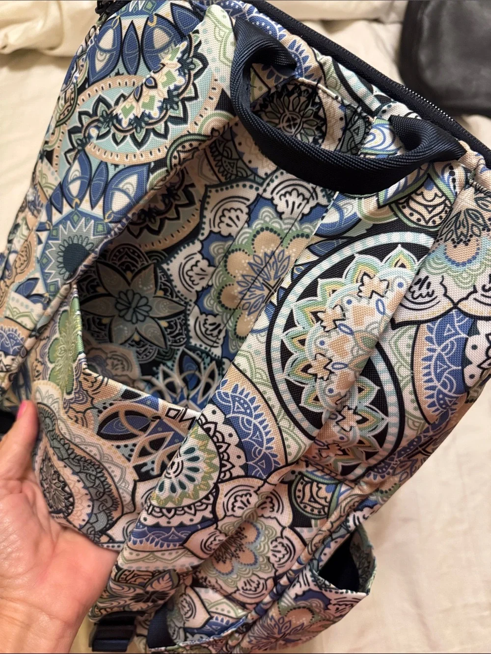 Vera Bradley Blue, Green and Cream Mosaic Floral Backpack